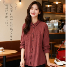 批发翻领棉麻衬衫女士2026春秋新款妈妈宽松遮肚高端棉麻长袖开衫上衣