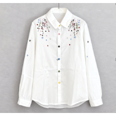 批发实拍春季新款刺绣碎花翻领长袖衬衫女宽松显瘦洋气<b class='q'>百搭</b>彩色扣衬衣