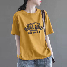 批发纯棉大码字母T恤女春夏新款宽松<b class='q'>妈妈装</b>时尚印花百搭圆领短袖T恤衫