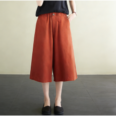 批发韩版夏新款棉质纯色松紧腰宽松百搭时尚显瘦休闲七分<b class='q'>阔腿裤</b><b class='q'>女</b>
