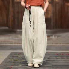 批发复古棉麻高腰灯笼<b class='q'>裤</b>女夏文艺纯色显瘦纯棉休闲<b class='q'>裤</b><b class='q'>宽松</b>通勤垂感长<b class='q'>裤</b>