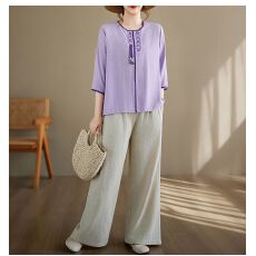 批发新款复古刺绣中年妈妈夏季宽松大码显瘦两件套上衣阔腿<b class='q'>裤</b><b class='q'>套装</b>