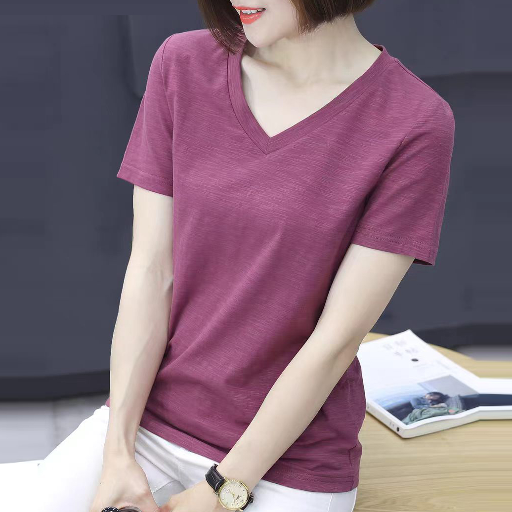 RY2038# 涤仿竹节棉百搭宽松款T恤女短袖新款韩版宽松大码半袖T恤上衣...