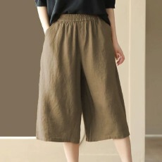 批发韩版棉麻大码 纯色七分裤女宽松复古休闲<b class='q'>短裤</b>棉麻女裤