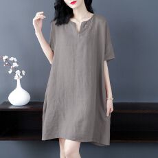 批发刺绣民族风棉麻<b class='q'>连衣裙</b>中长款夏季新款文艺复古上衣短袖裙子女