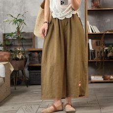 批发夏季文艺复古薄款绣花<b class='q'>九分</b>裤民族风休闲裤女阔腿宽松棉麻裤潮