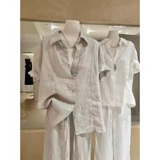 批发日系复古棉麻<b class='q'>短</b>袖衬衣女2026夏季新款小个子宽松休闲度假衬衫外套