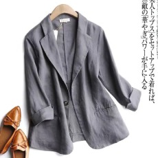 批发春夏季新款棉麻西装小外套七分袖设计感口袋搭配背心外穿衬衫女装