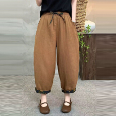 批发新款宽松棉麻<b class='q'>哈伦</b><b class='q'>裤</b>女舒适透气老爹<b class='q'>裤</b>复古文艺宽松拼色休闲<b class='q'>裤</b>女
