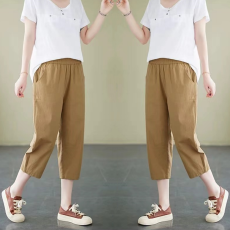 批发薄款纯棉麻裤子女春夏新款2026中新款纯麻上档次休闲<b class='q'>七分裤</b>
