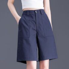 批发纯棉短裤女夏季薄新款透气<b class='q'>西装</b>五分裤女直筒休闲a字中棉麻裤子女