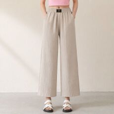 批发八分棉麻裤子女夏季薄款<b class='q'>高腰</b>垂感小个子九分休闲直筒裤显瘦阔腿裤