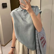 批发棉麻2026夏季新款高级感气质棉麻翻领衬衫简约宽松超显瘦洋气<b class='q'>小衫</b>