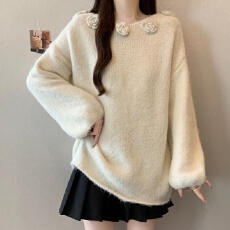 批发实拍<b class='q'>大码</b><b class='q'>胖</b><b class='q'>MM</b><b class='q'>立体花</b>朵宽松显瘦套头毛衣