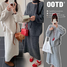 批发2025新款新品孕妇后背开扣上衣半裙针织毛衣秋冬气质时尚宽松套装