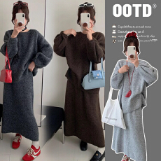 批发2025新款新品孕妇后背开扣上衣半裙针织毛衣秋冬气质时尚宽松套装