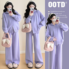 批发实拍~2025秋冬<b class='q'>韩版</b>慵懒风休闲减龄毛衣上衣+可调节阔腿裤套装