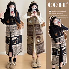 批发实拍新款孕妈日系复古针织毛衣马甲裙＋半高领针织打底连衣裙
