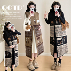 批发实拍新款孕妈日系复古针织毛衣马甲裙＋半高领针织打底连衣裙