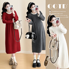 批发实拍~新款孕妇毛衣秋冬针织时尚花边拼接连衣裙宽松加厚打底裙