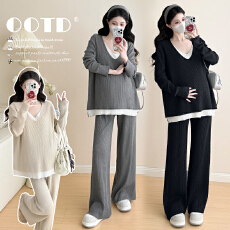 批发2025秋冬慵懒风时尚洋气显瘦套装针织毛衣阔腿裤子孕妇秋冬两件套