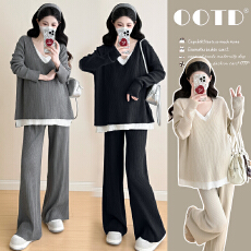 批发2025秋冬慵懒风时尚洋气显瘦套装针织毛衣阔腿裤子孕妇秋冬两件套