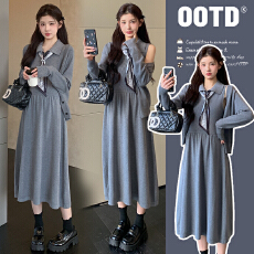 批发实拍~孕妇秋冬新款小香风套装潮妈洋气显瘦开衫外套<b class='q'>背心裙</b>两件套