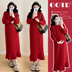 实拍~2025孕妇秋冬圣诞细闪加厚气质显瘦针织毛衣孕妇装鱼尾长裙