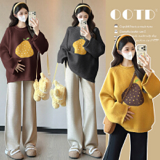 批发实拍~新款孕妇装2025秋冬加厚外穿提花套头毛衣宽松休闲<b class='q'>百搭</b>上衣