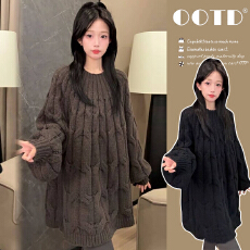 批发新款韩系简约慵懒风时尚针织衫孕妇装秋冬款休闲宽松<b class='q'>百搭</b>纯色毛衣