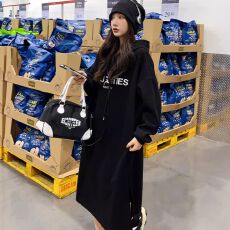 批发冬季加绒韩版卫衣长裙开叉连帽<b class='q'>连衣裙</b>双帽