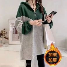 批发加绒加厚大码<b class='q'>女装</b>秋冬季卫衣女连帽中长款韩版厚款宽松长袖