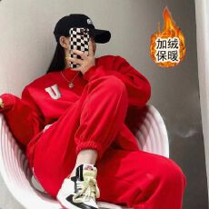 批发加绒加厚休闲时尚运动套装女秋<b class='q'>冬</b>季新款宽松卫衣长裤两件套