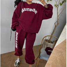 批发加绒加厚休闲运动<b class='q'>套装</b>女秋冬季新款时尚宽松<b class='q'>印花</b>卫衣两件套