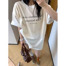 批发<b class='q'>韩版</b>宽松大版字母短袖贴图印花宽松纯棉<b class='q'>大码</b>bf慵懒学生T恤