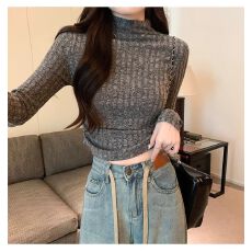 批发1*1螺纹洋气减龄长袖<b class='q'>t</b><b class='q'>恤</b>修身磨毛显瘦短款上衣打底衫女内搭秋冬