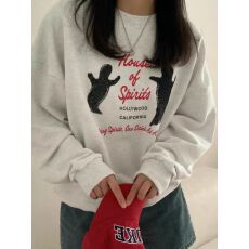 批发加绒加厚宽松休闲学院风复古印花减龄圆领长袖<b class='q'>卫衣</b>女装