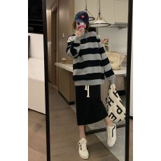 鱼鳞薄款复古条纹卫衣女秋装ins宽松长袖圆领