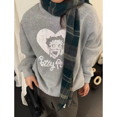 批发韩版薄款 加绒印花套头<b class='q'>卫衣</b>女慵懒风<b class='q'>长袖</b>上衣外套