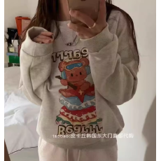 批发韩版薄款 加绒印花套头<b class='q'>卫衣</b>女慵懒风<b class='q'>长袖</b>上衣外套