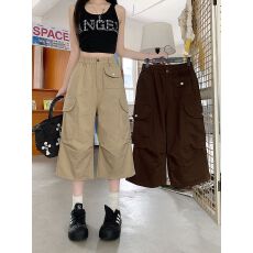 批发【实拍 水洗棉】 <b class='q'>宽松</b>口袋七分休闲<b class='q'>裤</b>女工装街头风百搭显瘦<b class='q'>宽松</b><b class='q'>裤</b>