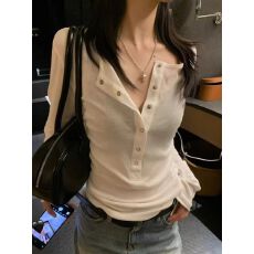 批发260克人棉<b class='q'>莫代尔</b>纽扣圆领长袖上衣修身外穿<b class='q'>T</b><b class='q'>恤</b>