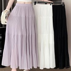 雪纺面料+有内衬雪纺半身裙女夏季新显瘦垂感大摆伞裙百褶长裙