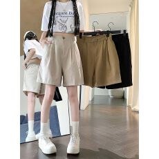 批发卡其色工装短裤女夏薄款高腰a字阔腿宽松休闲五分裤