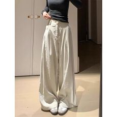 批发包边西装裤女新款春夏季薄款宽松垂坠感高腰显瘦阔腿裤