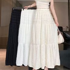 批发夏季女装高腰A字裙显瘦休闲<b class='q'>百搭</b>半身裙长裙中长款a字荷叶边蛋糕裙