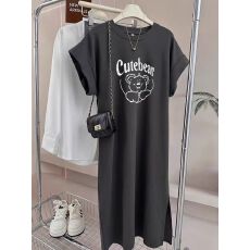 批发仿棉<b class='q'>牛奶</b><b class='q'>丝</b># 懒人夏装休闲T恤设计感中长款过膝<b class='q'>连衣裙</b>飞飞袖