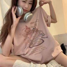 批发短袖通勤上衣夏款<b class='q'>新款</b>卡通tee休闲<b class='q'>运动</b>圆领T恤潮