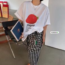 外贸短袖通勤上衣夏款新款卡通tee休闲运动圆领T恤潮
