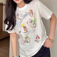 批发外贸短袖通勤上衣夏款<b class='q'>新款</b>卡通tee休闲<b class='q'>运动</b>圆领T恤潮